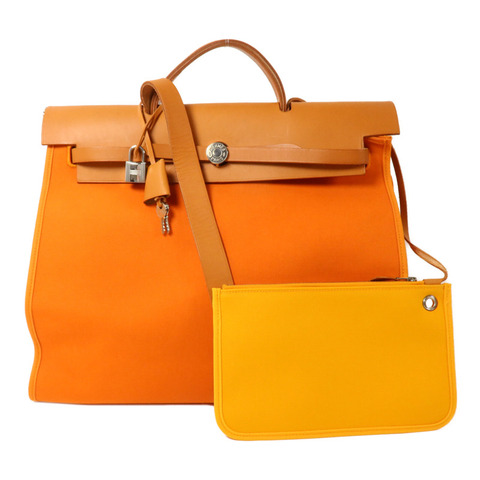 HERMES 帆布Herbag MM手挽肩背兩用袋Orange