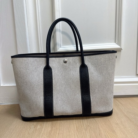 愛馬仕/Hermes 黑白熊貓帆布拼皮花園手提包 36 框J
