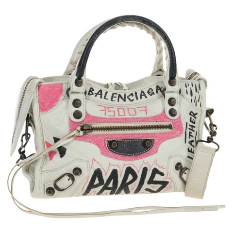 Balenciaga Graffiti The City 迷你包 皮革 2way 白色 300295 正品 am12706V