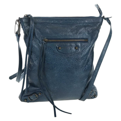 Balenciaga 經典平底單肩包，皮革，海軍藍，310250，正品 LN023V
