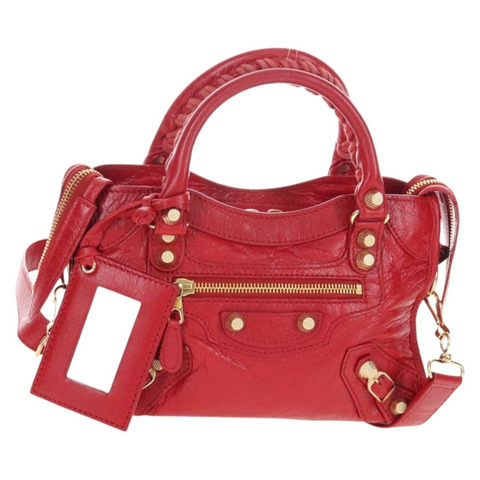 Balenciaga Giant Mini City 手提包 皮革 2way 紅色金色 309544 正品 207227SAM