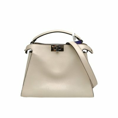 Fendi PEEKABOO小號27米白色牛皮銀扣