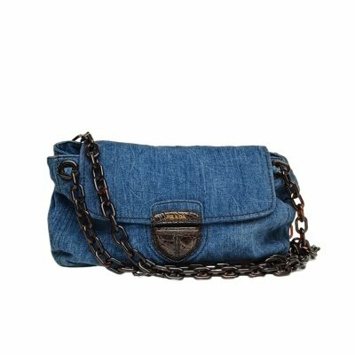 Prada 藍色牛仔布中古牛仔玳瑁亞克力豬鼻子鏈條包
