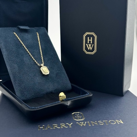 HW海瑞溫斯頓 18K黃金Harry Winston 小號鑽石香水瓶項鍊 HW logo設計 閃閃亮