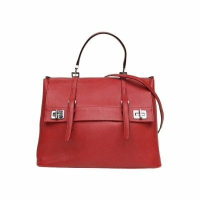 Prada 紅色牛皮銀扣TurnLock手提包