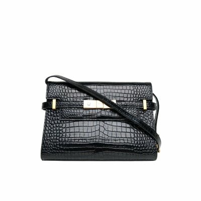 Saint Laurent MANHATTAN曼哈頓Box小號24鱷魚壓紋黑色牛皮金扣