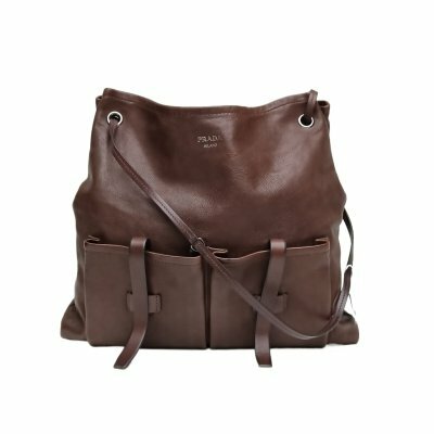 Prada 可哥棕牛皮銀扣26SS秀款Route托特包