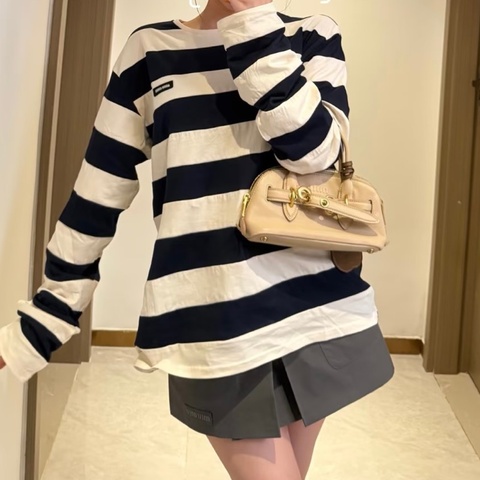 Miu Miu 熱門款 條紋oversized 長袖T shirt#xs