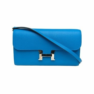 Hermès Constance康康LONGTOGO肩帶長款錢包7Q希臘藍EC皮Z刻銀扣