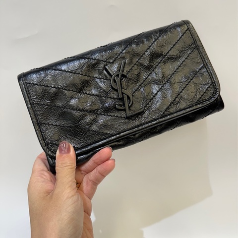 YSL 黑油蠟復刻牛皮Niki長夾