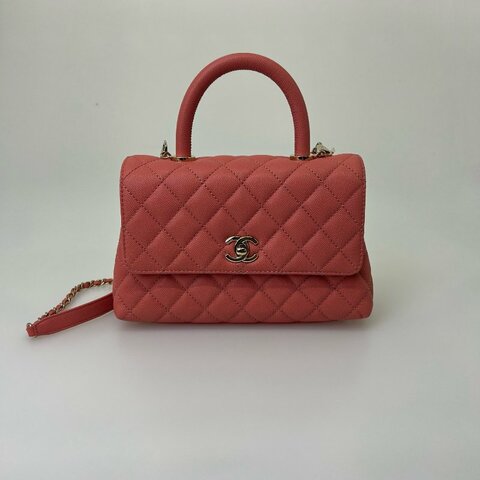CHANEL HANDLE XS包珊瑚橘荔枝金釦 A92990/晶片款
