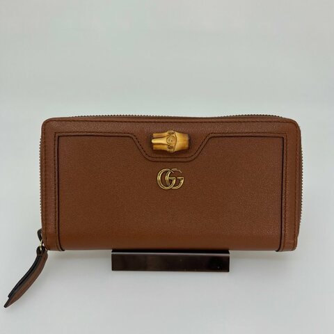 GUCCI 658634 咖色竹節拉鍊長夾