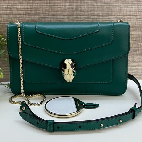 BVLGARI 寶格麗Serpenti Forever 綠色蛇頭翻蓋包斜挎單肩包