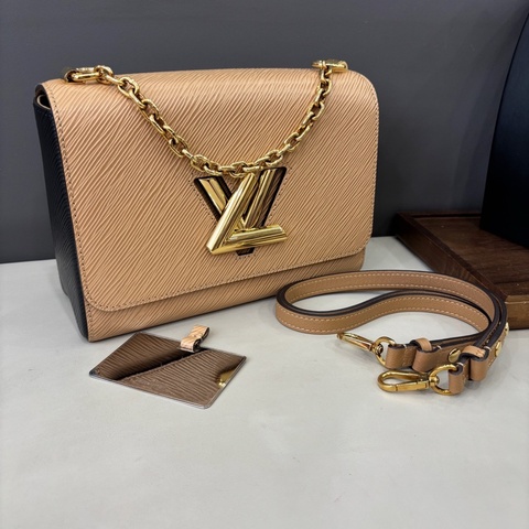 LV 路易威登焦糖色拼黑色水波紋twist中號，23×18