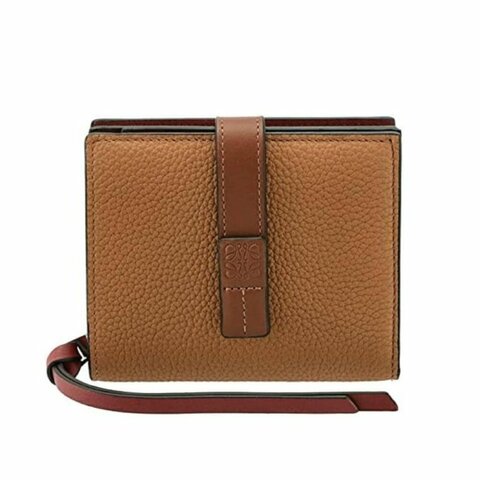 【LOEWE 羅威】Compact Zip 柔軟粒面小牛皮 小型 拉鍊 中夾 短夾 皮夾 零錢包 淺焦糖色 湖桃色 C660Z41X01