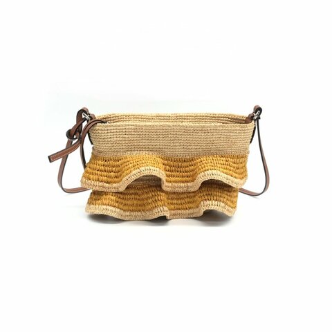 LOEWE 棕色 pochette ruffle Paula‘s Ibiza系列 草編 肩背包