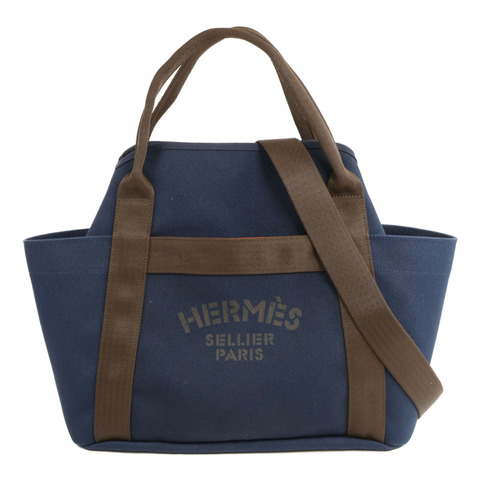 HERMES 帆布Sac De Pansage Groom手挽肩背兩用袋Navy/Feu