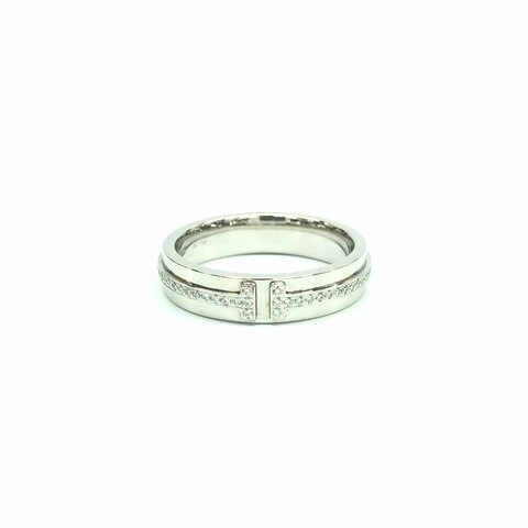 Tiffany & Co. T系列18K白金窄版鑽石戒指 53號