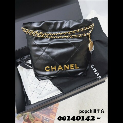 [品況超新🥰] Chanel黑牛皮霧金釦Mini22肩斜背包