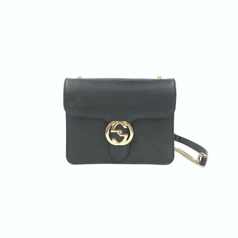 Gucci 黑色 interlocking 牛皮 雙G 肩背包