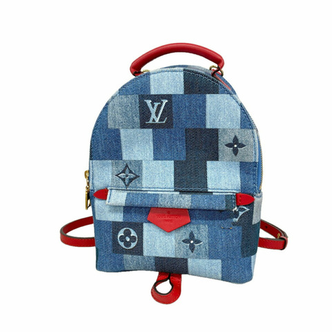 路易威登包款、背包、日用背包 - Monogram Denim Palm Springs 迷你雙肩包 M45043 藍紅色 女款 OP026084