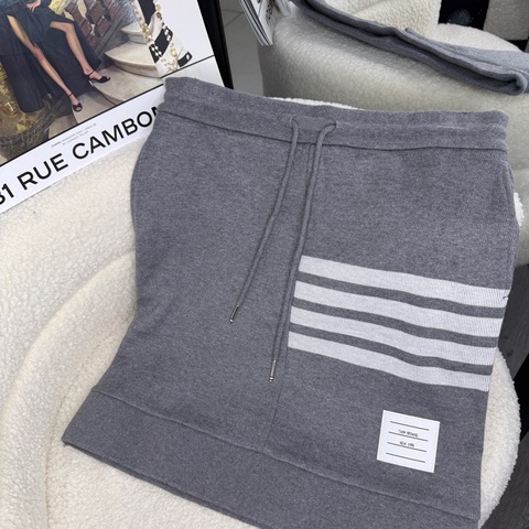 99新 Thom Browne 湯姆布朗灰色半身裙 40碼 經典四條槓 抽繩腰