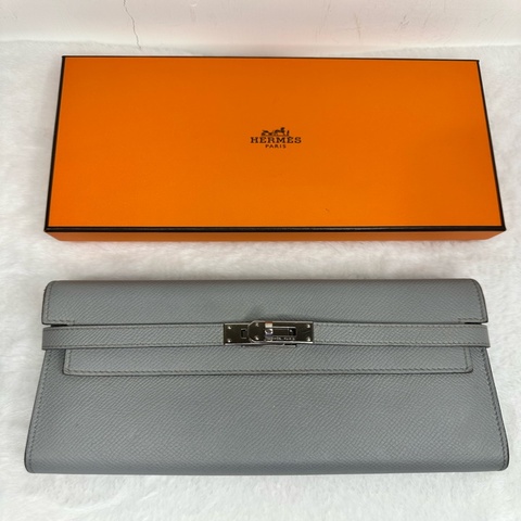 Hermès Kelly長銀包 Epsom皮 灰藍色 銀扣