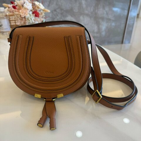 *SHIHNA名牌精品*Chloé Marcie 棕色小牛皮馬鞍包