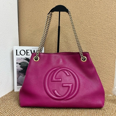古馳 gucci 雙G扣 皮革 紫色鏈條單肩 托特包