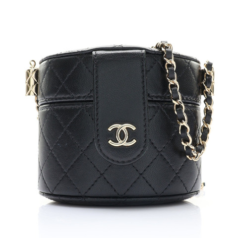CHANEL 香奈兒 Small Vanity 鍊帶肩背包 黑色 牛皮 金扣 AP1573