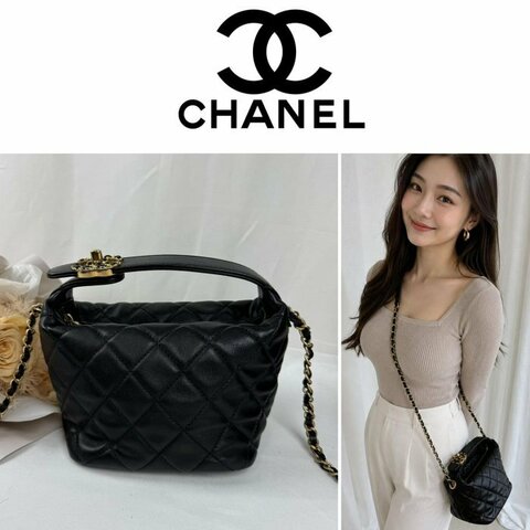 二手真品 近新狀態良好 CHANEL 香奈兒 HOBO飯盒包 黑色金釦羊皮 鍊條包