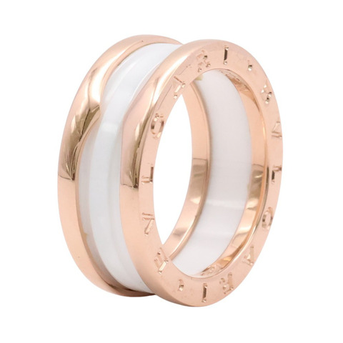 BVLGARI 寶格麗 B.zero1 雙環戒指 #54 18K玫瑰金 白色陶瓷 347009 347009
