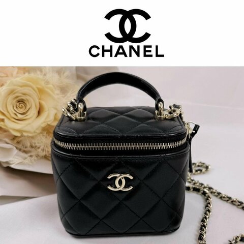 二手真品 狀態良好 晶片款 Chanel香奈兒 Vanity Case 手提/斜背 迷你化妝箱 AP2198