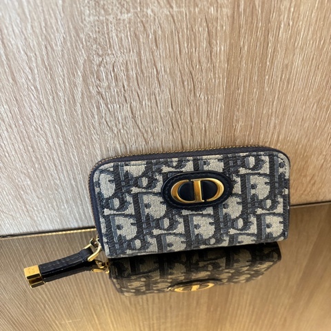 Dior 藍緹花布霧金釦ㄇ拉鍊4卡零錢包S2155UTZQ M928