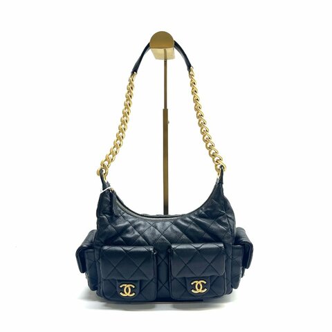 Chanel 黑金 25C hobo小號 羊皮 31cm 晶片 肩背包