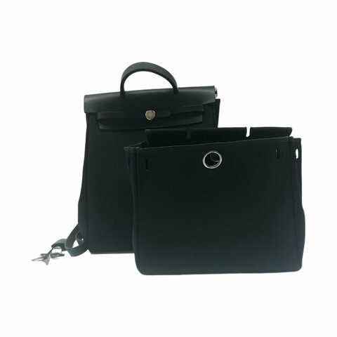 Hermès 黑色 herbag31 帆布拼皮框C 中古 後背包
