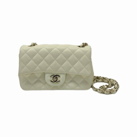 Chanel 白色 大mini 羊皮 晶片21年7月6日北京 羊皮 肩背包