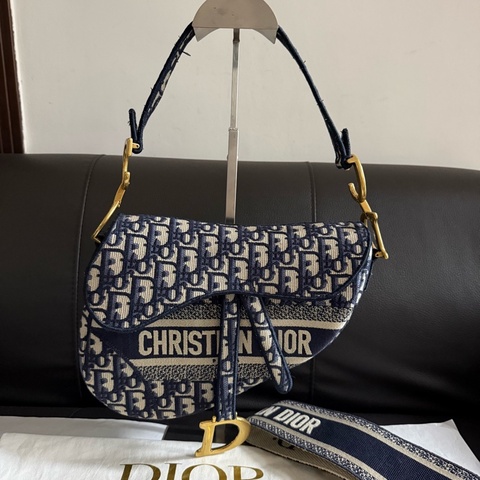 DIOR 99 新 迪奧老花Saddle經典Oblique刺繡老花馬鞍包中號手提單肩斜挎包