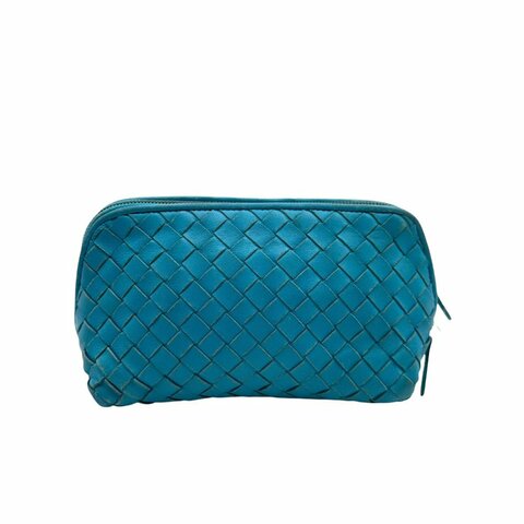 【美收精品】Bottega veneta  水藍色編織小羊皮化妝包 D-224【隔月月中將轉賣至日本 上架期限30天】