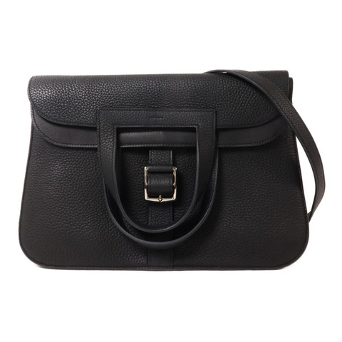 HERMES Clemence皮革Halzan 31手挽肩背兩用袋Noir