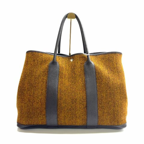 Hermès 焦糖拼毛呢 花園50 框G 手提包