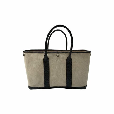 Hermès 米棕 帆布拼皮 花園 30 手提包