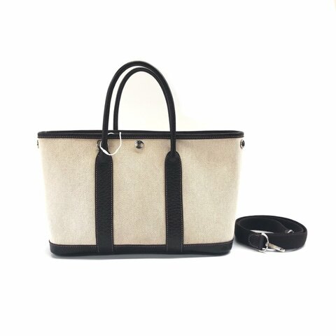 Hermès 米棕 帆布拼皮 花園 30 肩背包
