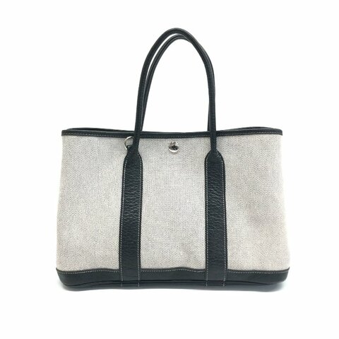 Hermès 黑白 帆布拼皮 花園 30 限定內裏 手提包