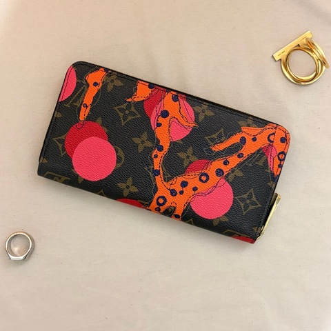 ✨超級稀有LV 路易威登 Louis Vuitton 2015 限量 Monogram Ramages 珊瑚圓點印花 8卡 零錢袋 拉鍊長夾