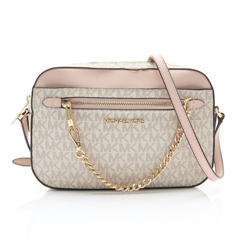 MICHAEL KORS 麥可寇斯 JET SET 肩背包 棕/粉色 PVC塗層帆布 35S1GTTC9B