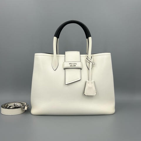 Prada 普拉達白色全皮托特手提單肩包 33*24