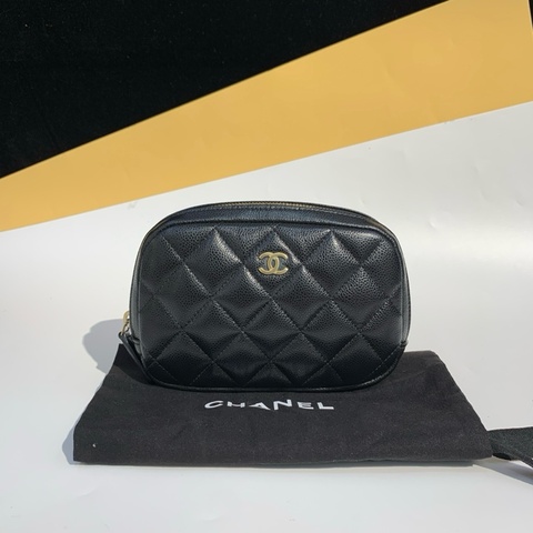 Chanel黑色荔枝皮化妝包 Jennie同款 經典雙C標誌