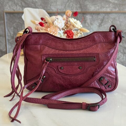 *SHIHNA名牌精品* Balenciaga The Hip 莓果紅 機車斜背包