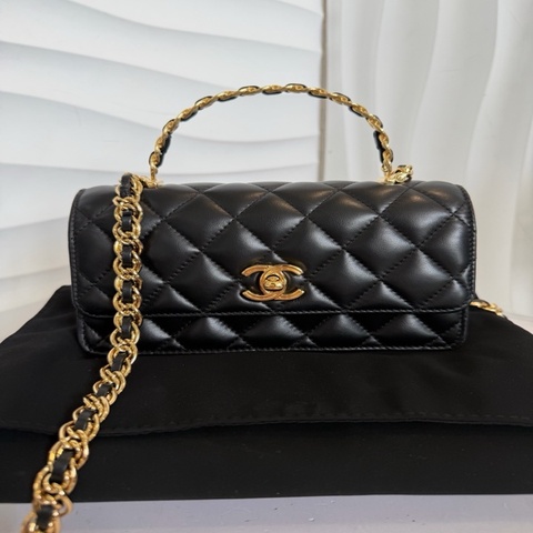 Chanel 香奈兒 26A 黑金羊皮手柄風琴包 26年